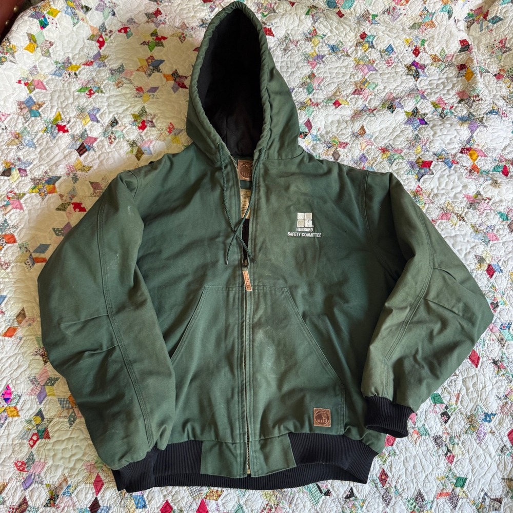 Berne Mens Green Duck Canvas Hooded Work Jacket Quilted Lined XL Regular Utility